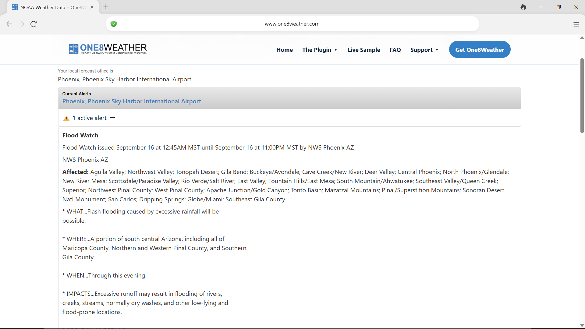 One8Weather shortcode reference in WordPress
