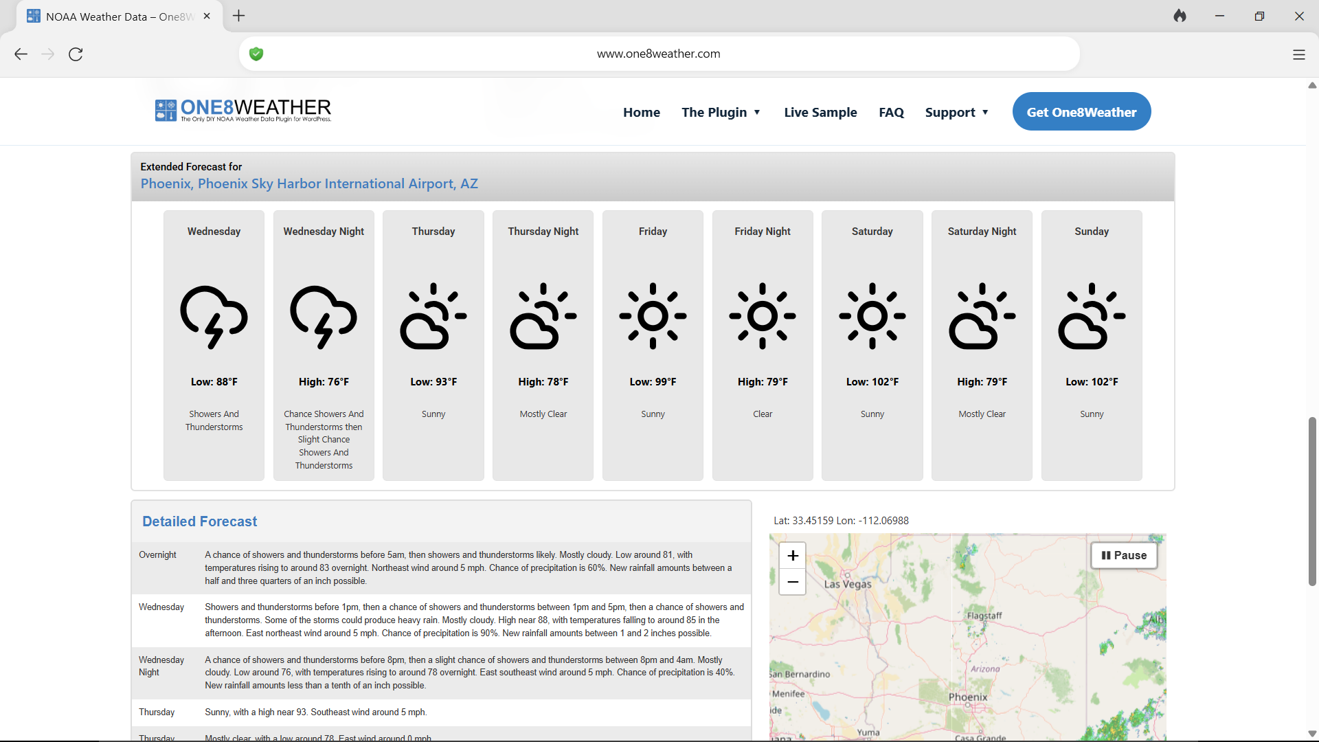Fourteen-period One8Weather forecast layout inside Elementor
