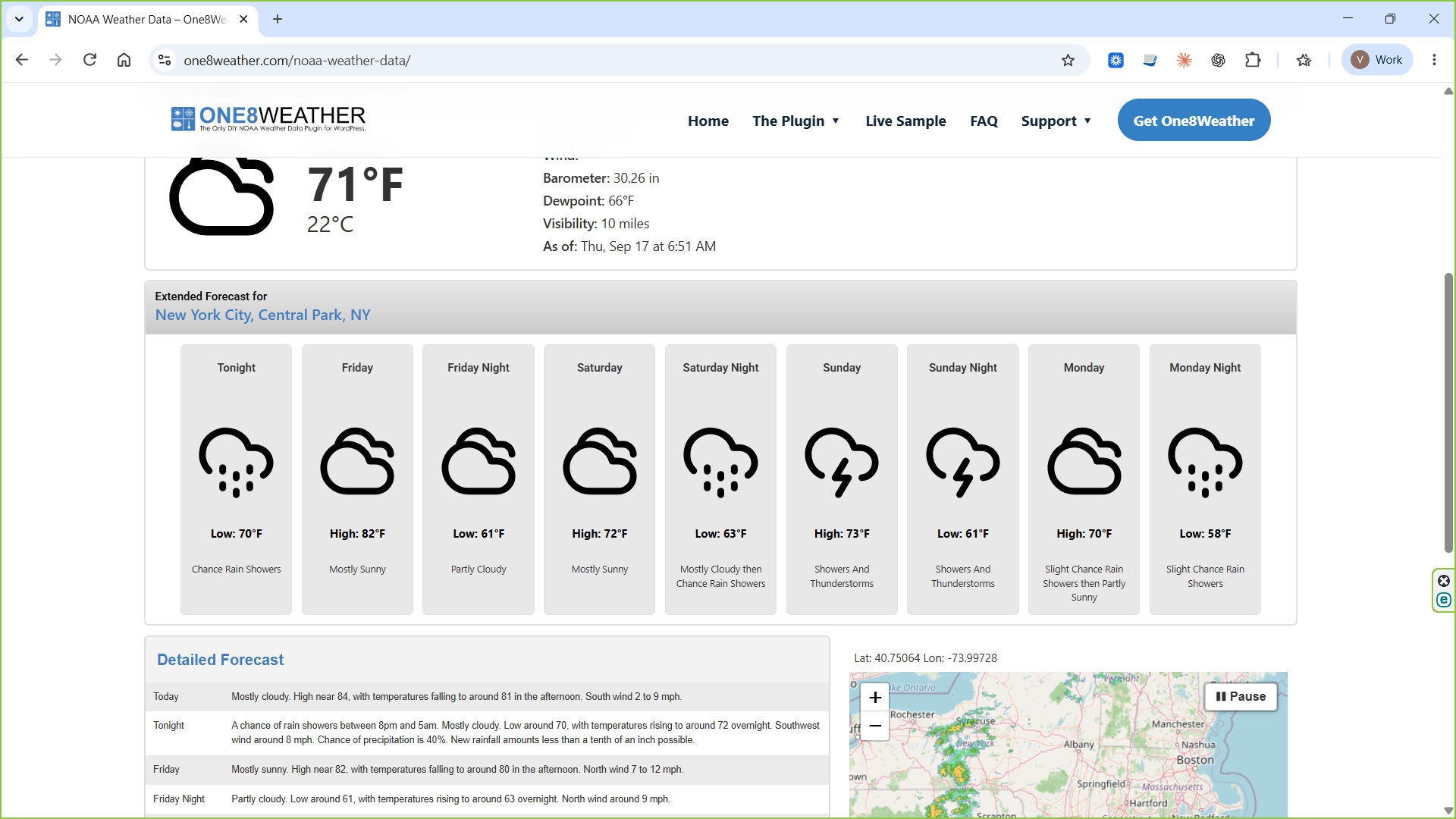 One8Weather NOAA style forecast page with animated radar, arranged using Elementor and shortcodes